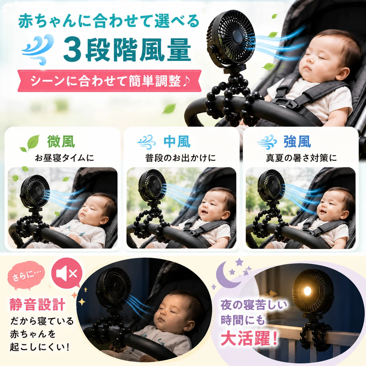 Natsu-breeze™ベビーカー用扇風機
